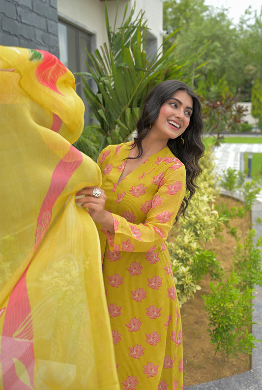 Saher yellow organza set