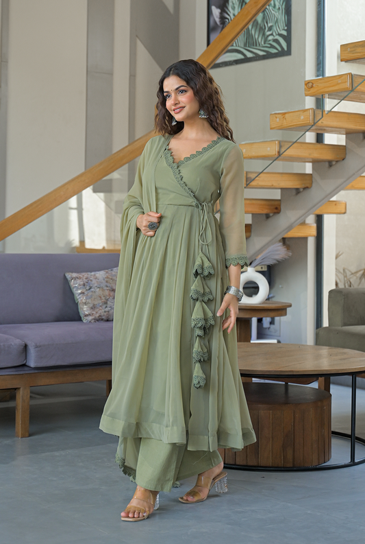 Sitara soft green georgette suit set