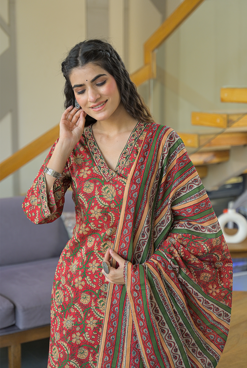 Aarohi Red Cotton Kurta Set