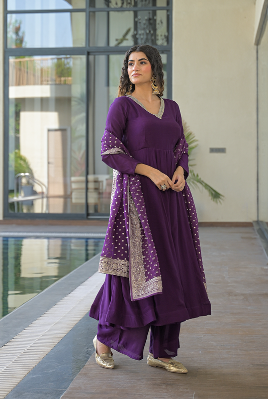 Madhurima Purple Muslin Suit Set