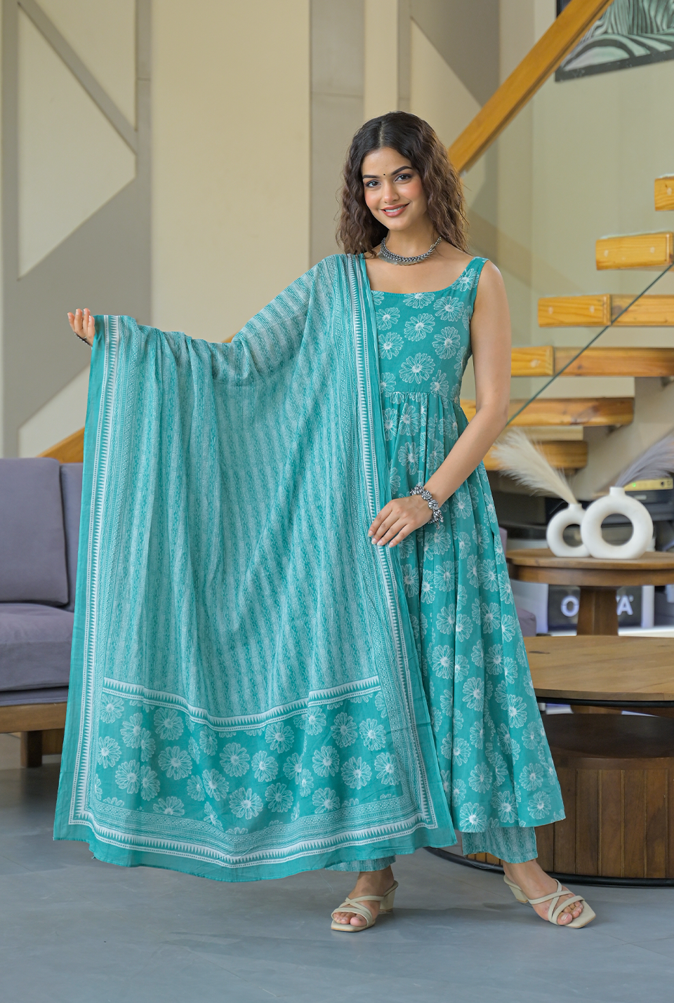 Pallavi green cotton suit set