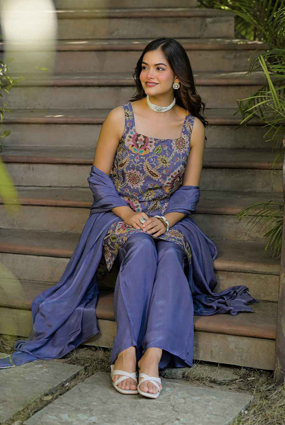 Reverie Plum Embroidered Crepe Set