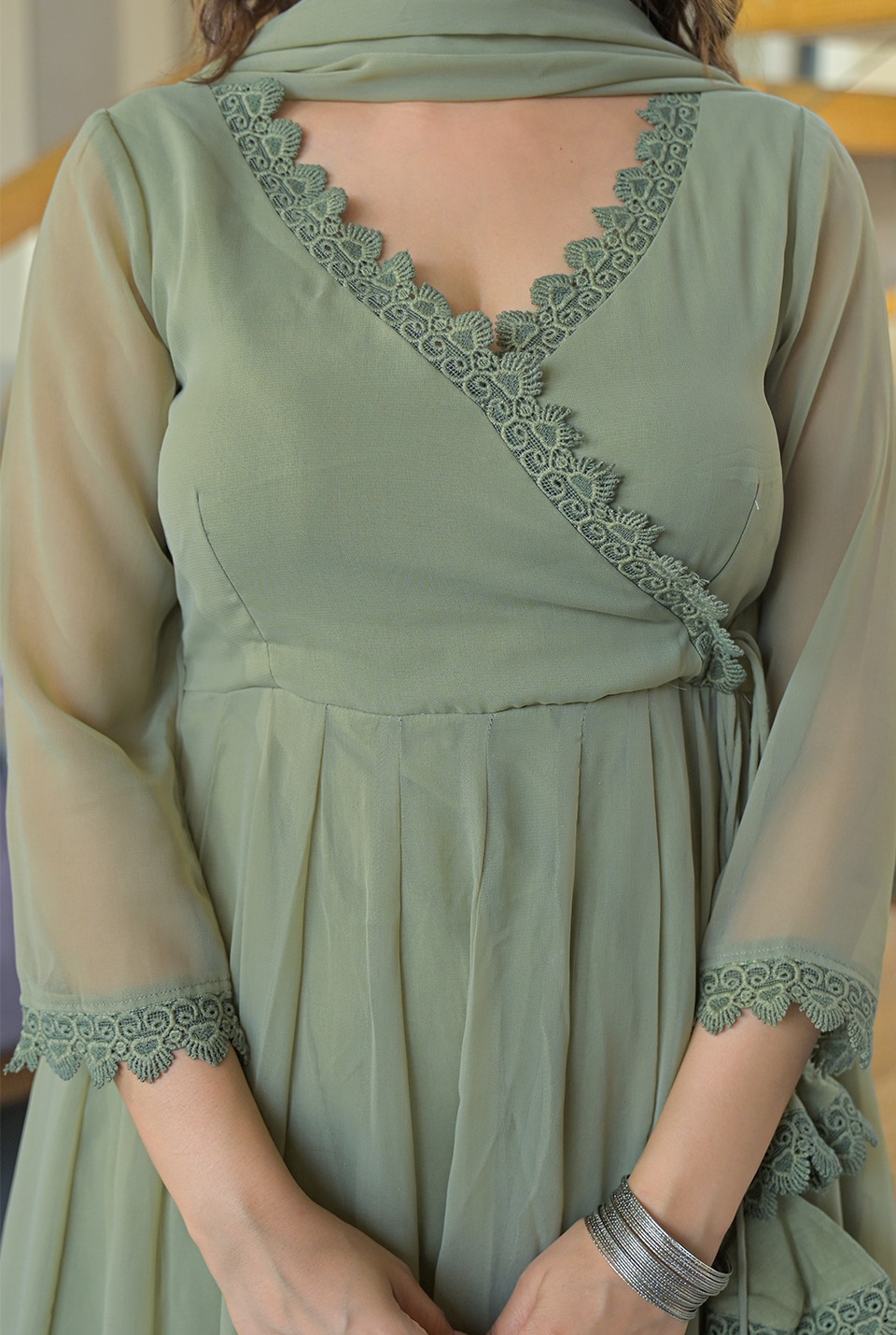 Sitara soft green georgette suit set