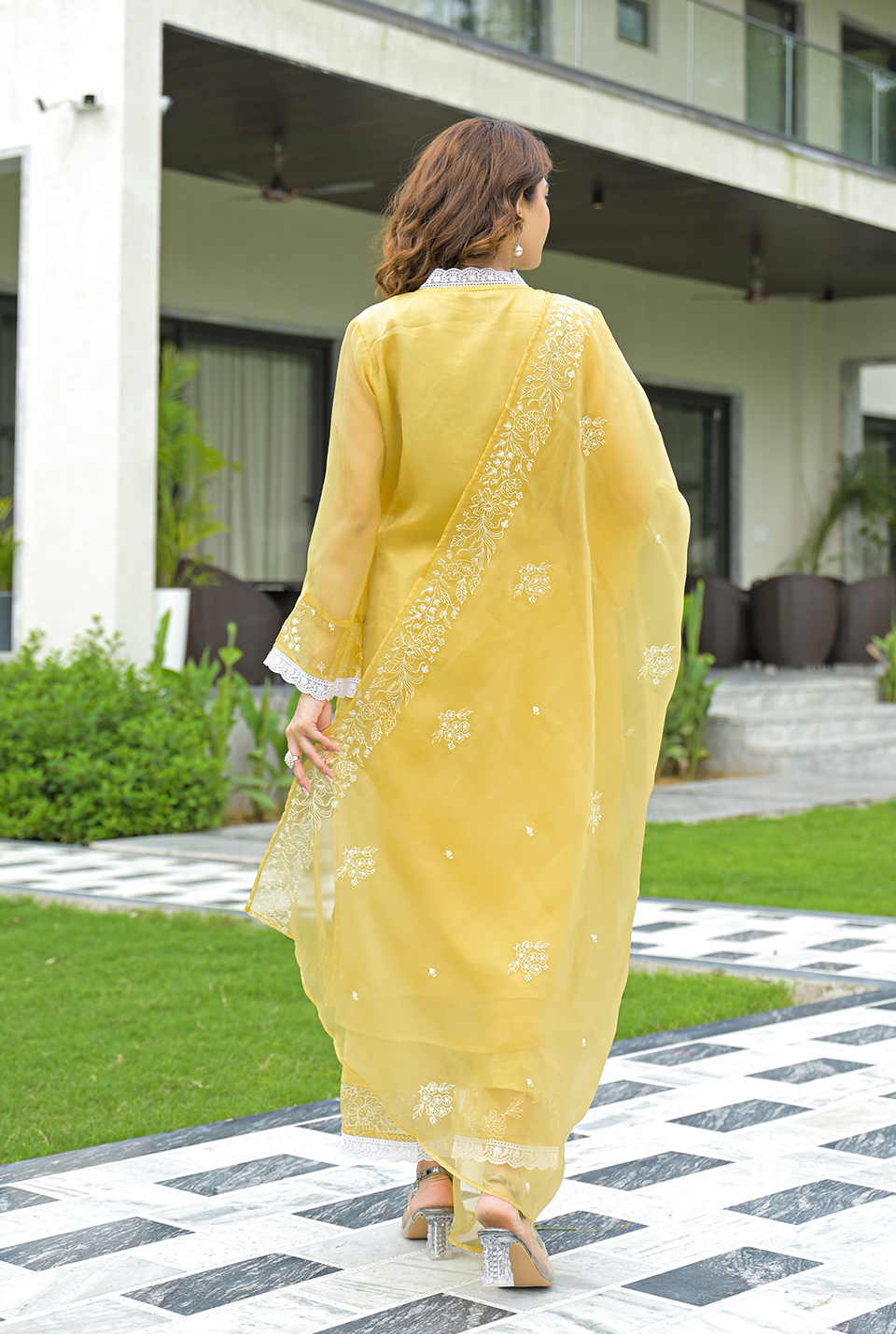 Ziva Chiffon Yellow Suit set