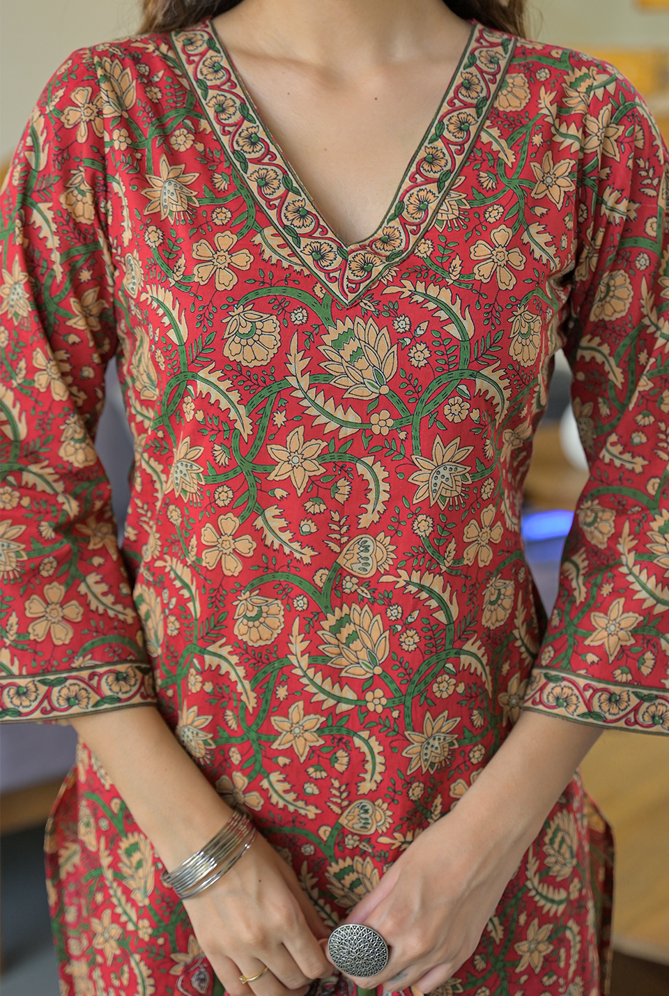 Aarohi Red Cotton Kurta Set