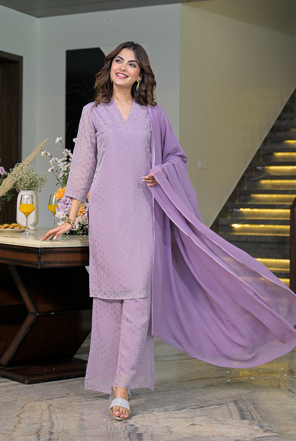 Mehar lavender organza suit set
