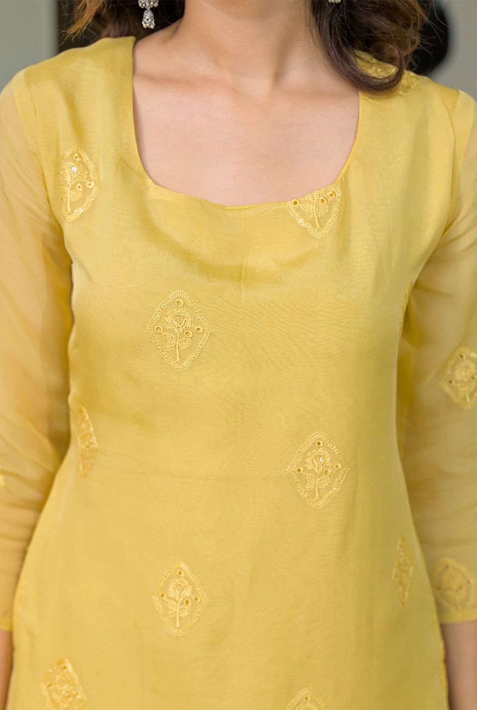 Sachi Yellow Organza Suit Set