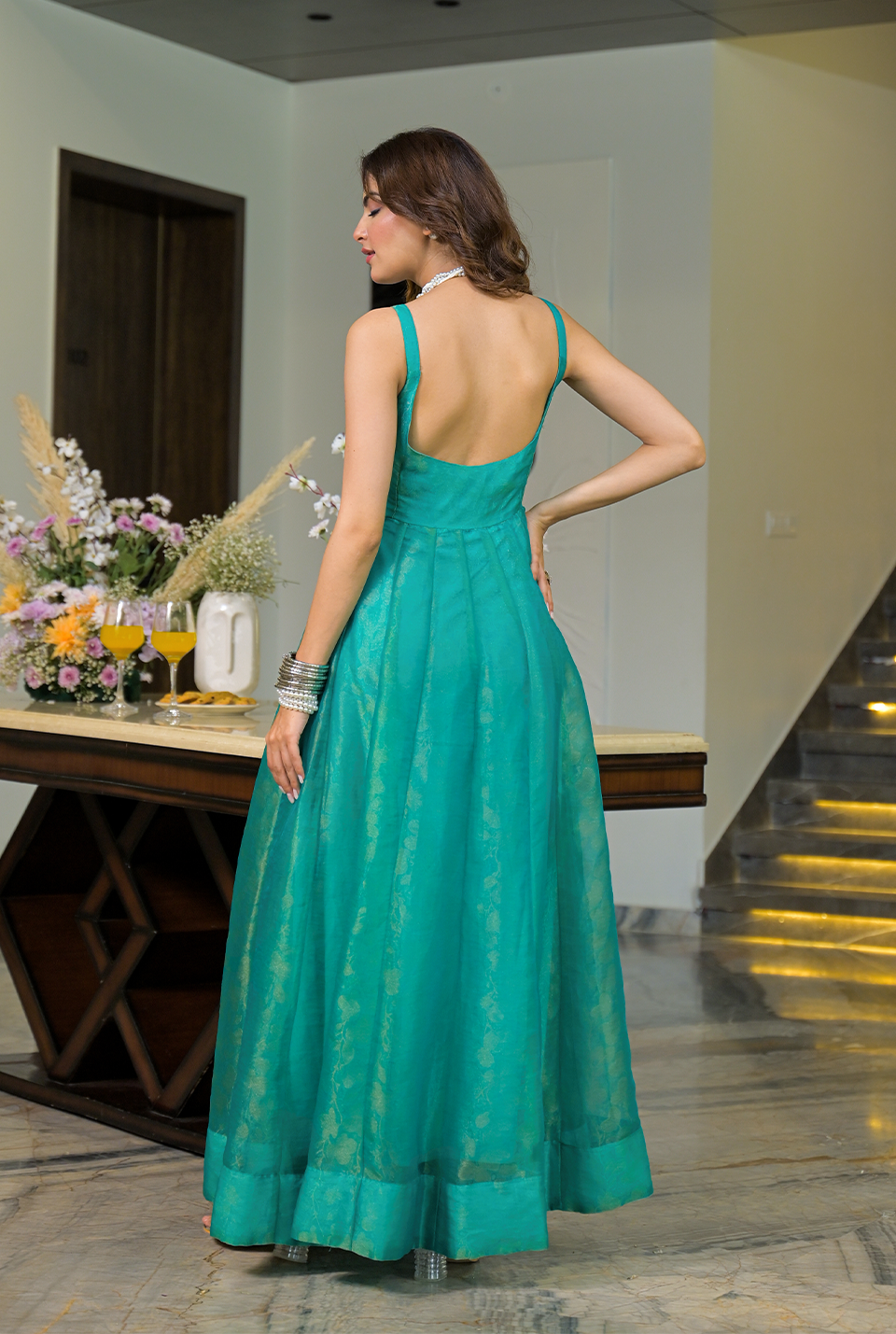Mumtaz green Organza Gown