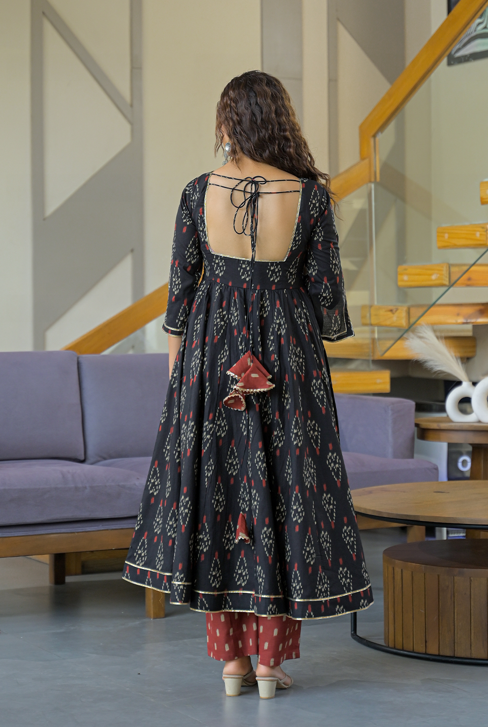 Indira black cotton suit set