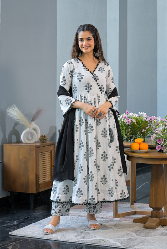 Gargi white angrakha suit set