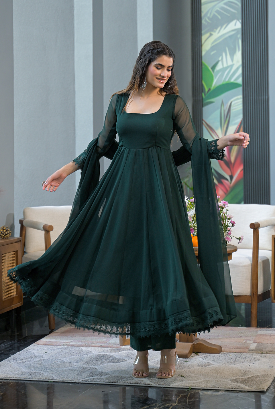 Saisha green georgette suit set