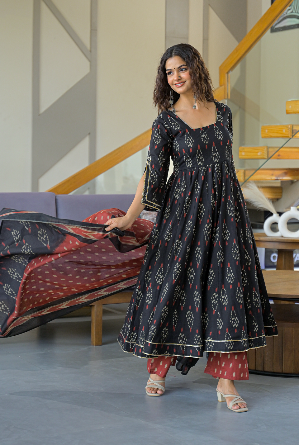 Indira black cotton suit set