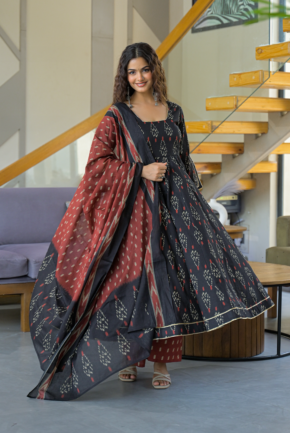 Indira black cotton suit set