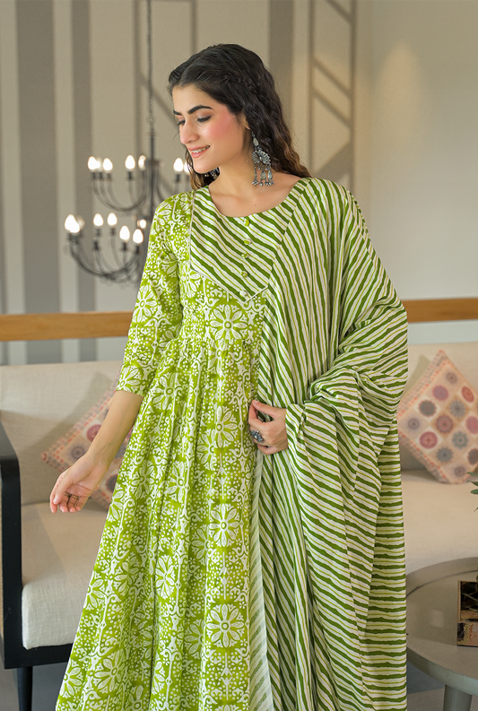 Ganga green cotton suit set