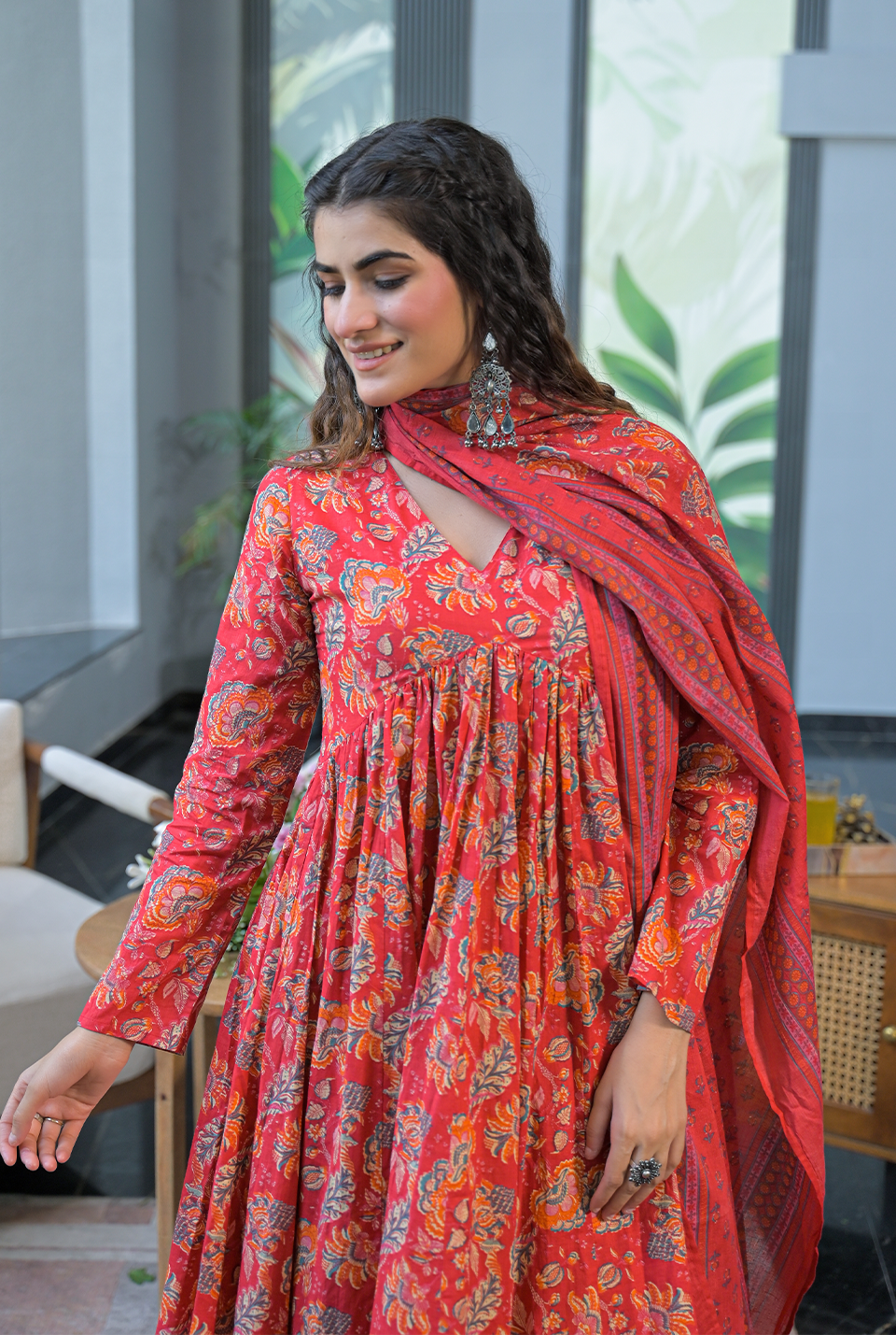 Nimrat red cotton suit set