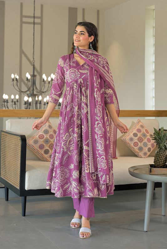 Ishani purple cotton suit set