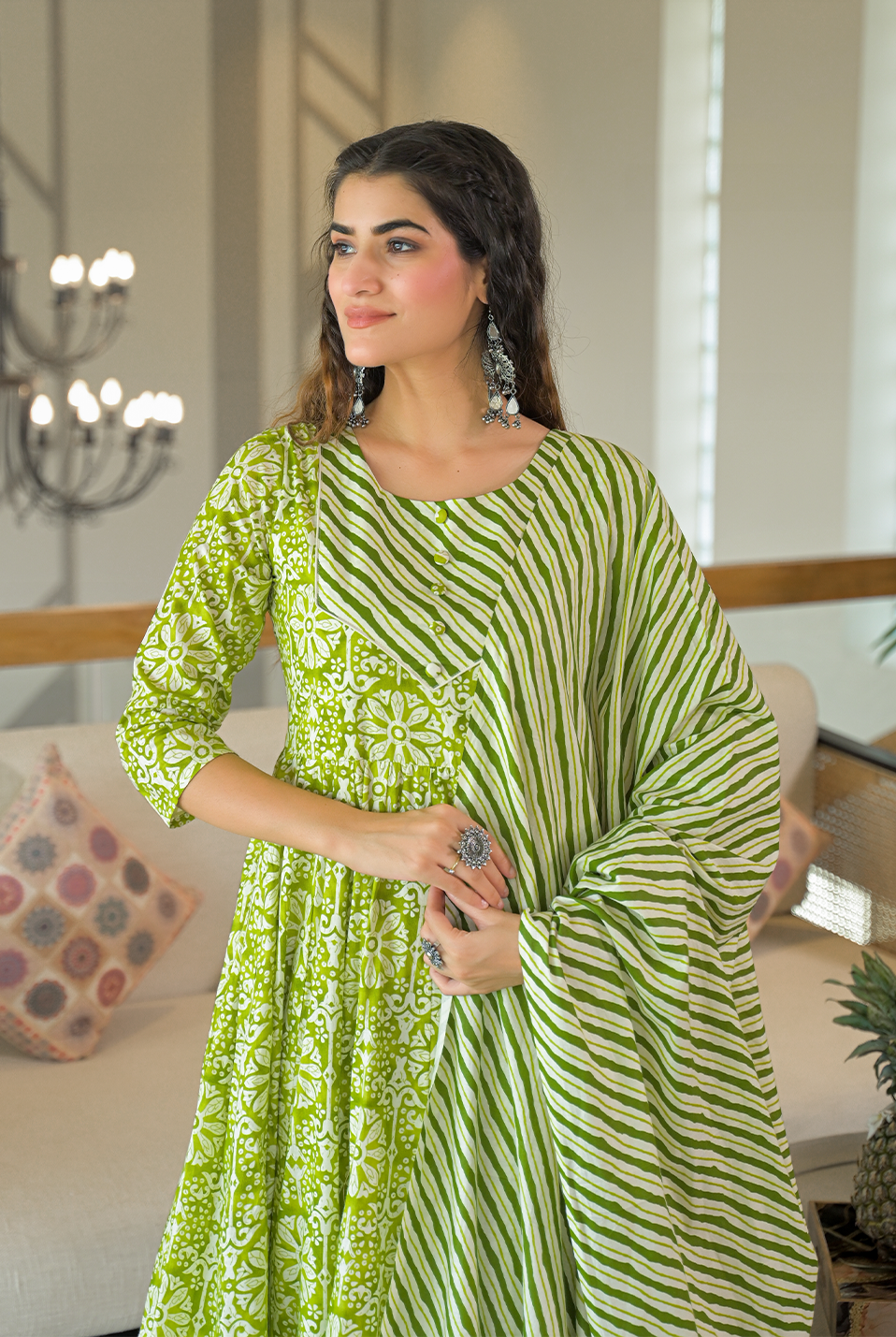 Ganga green cotton suit set