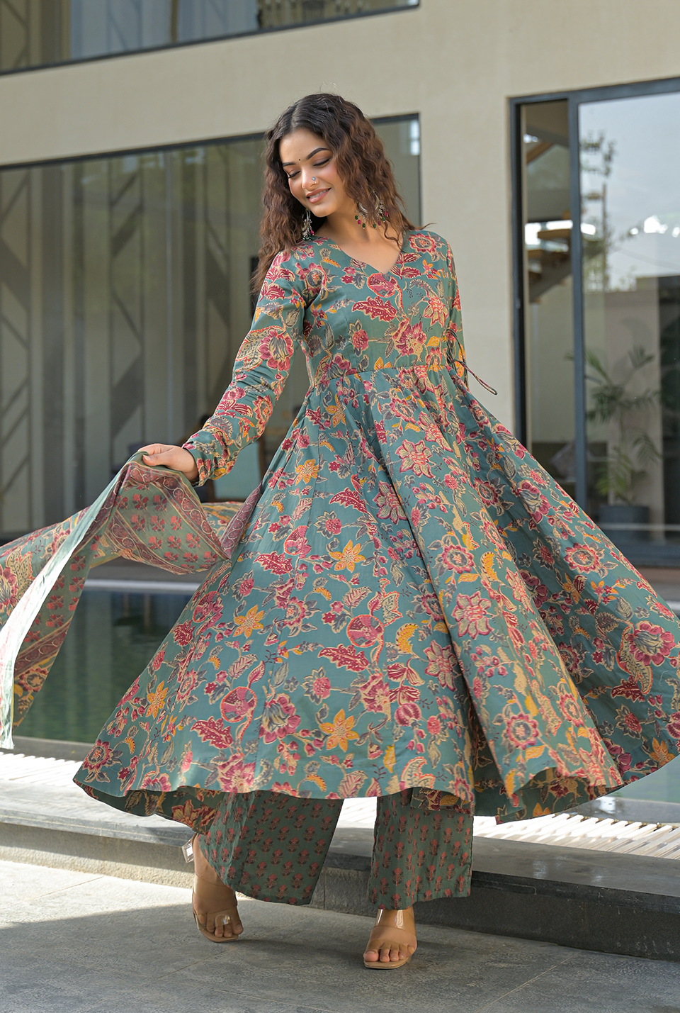 Kalki green cotton suit set