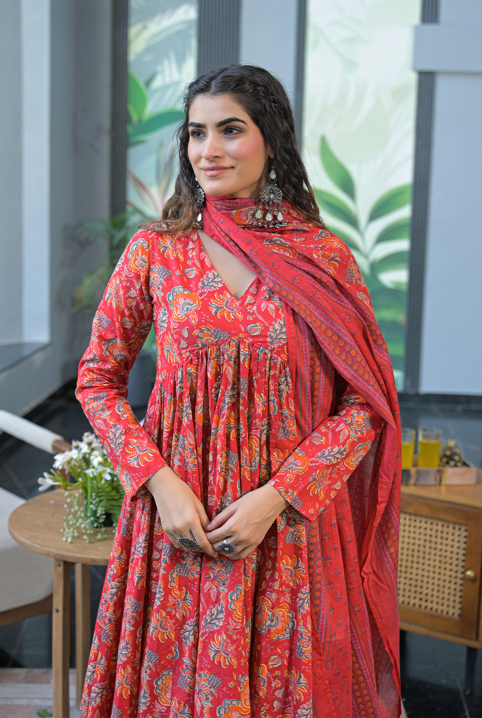 Nimrat red cotton suit set