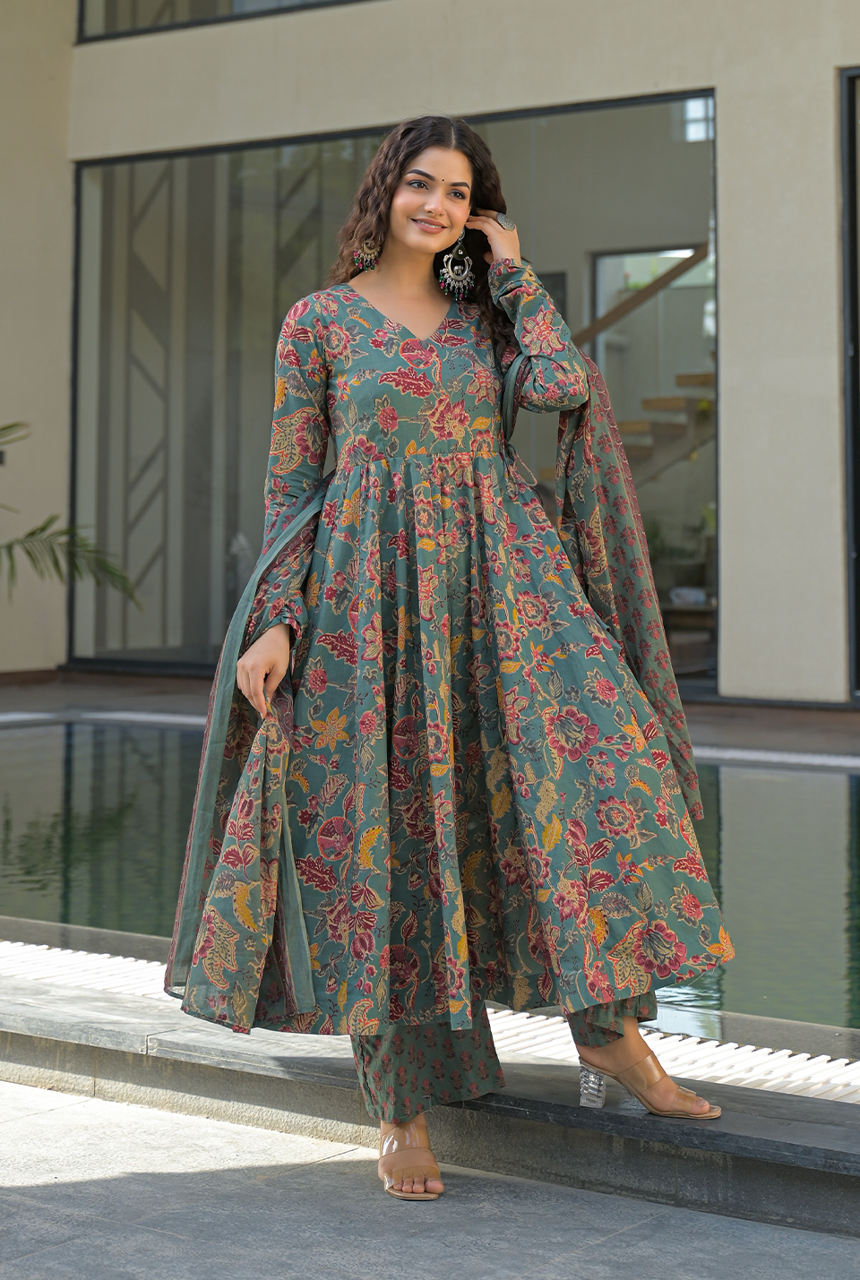 Kalki green cotton suit set