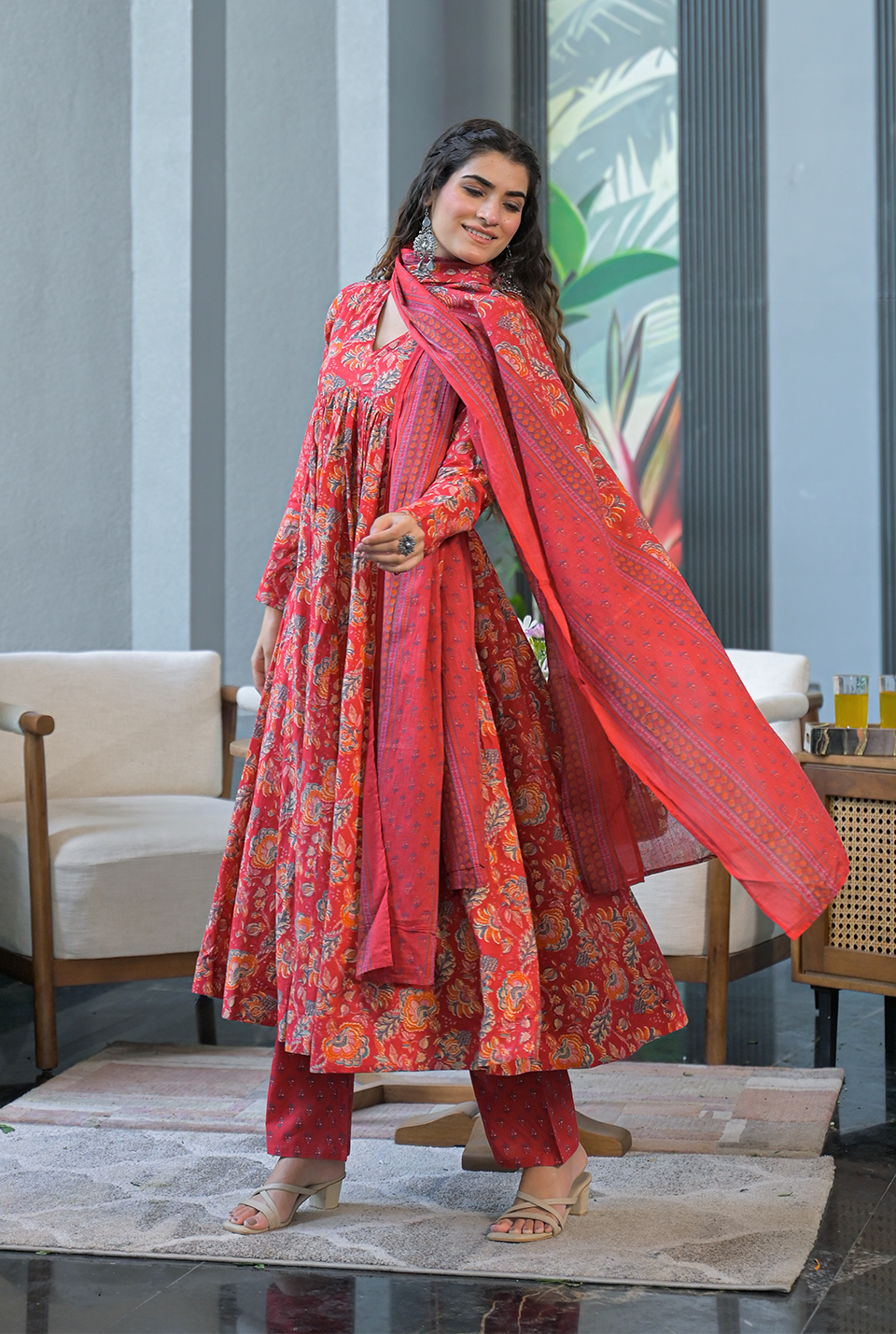 Nimrat red cotton suit set