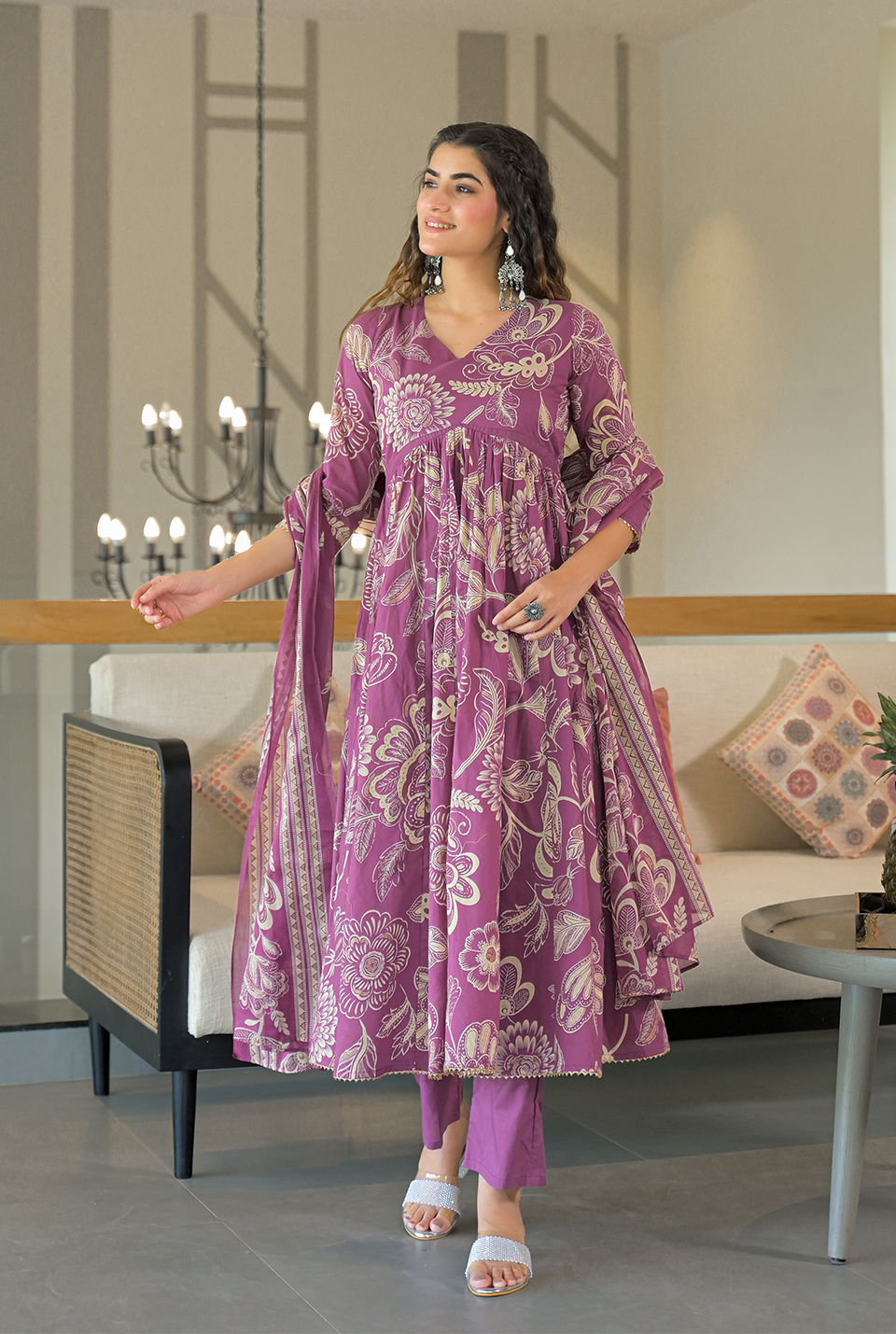 Ishani purple cotton suit set