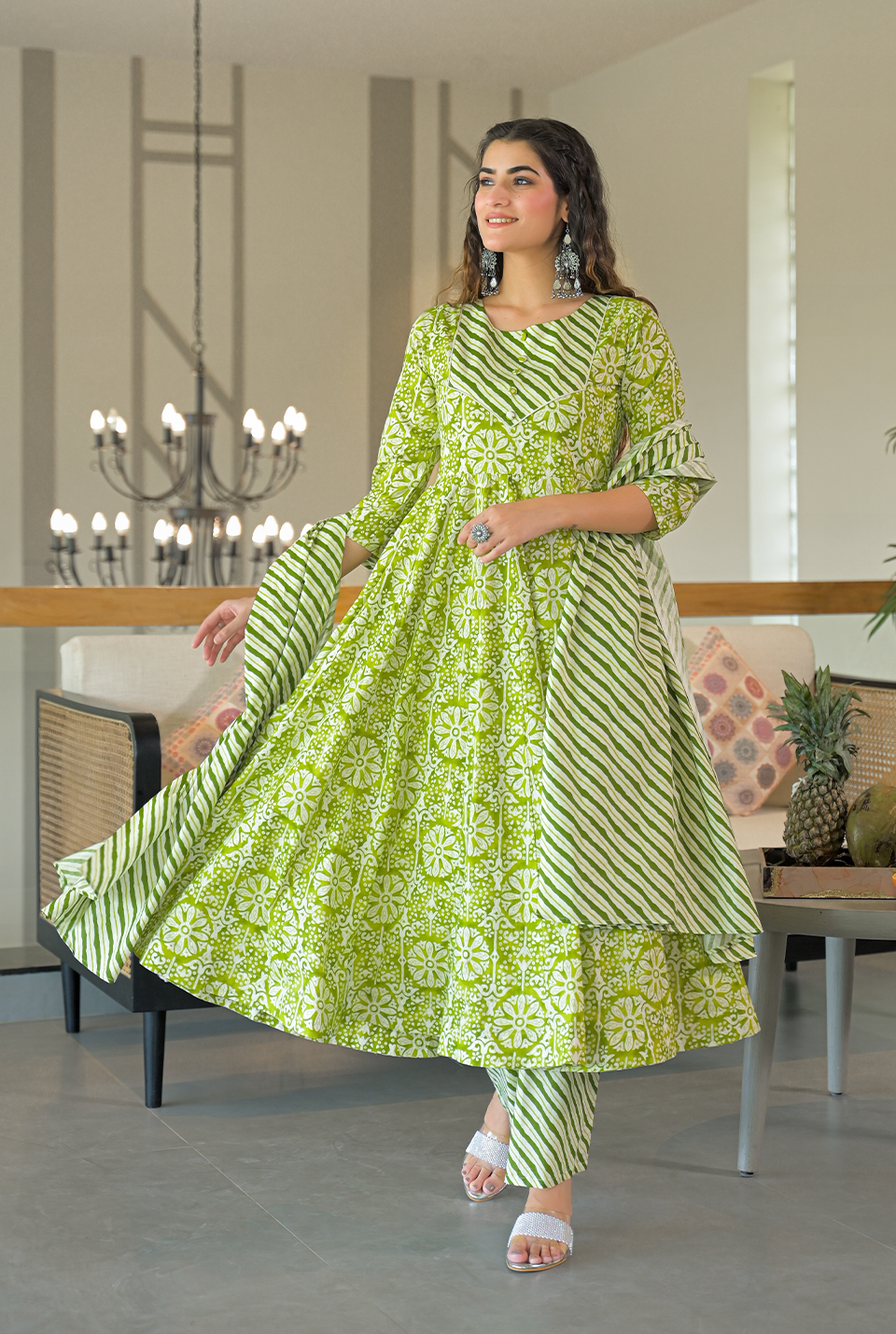 Ganga green cotton suit set