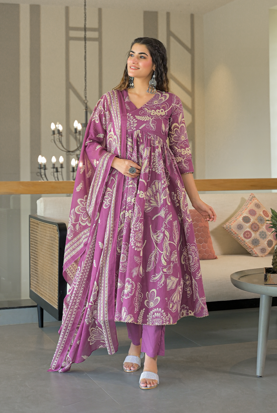 Ishani purple cotton suit set
