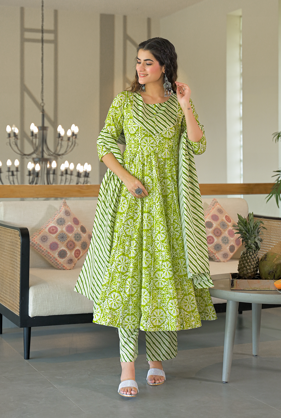 Ganga green cotton suit set