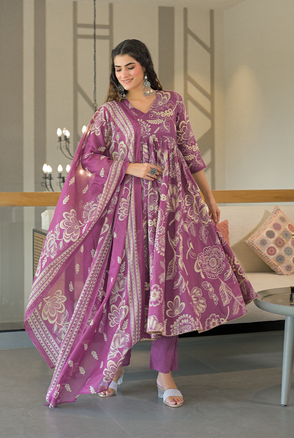 Ishani purple cotton suit set