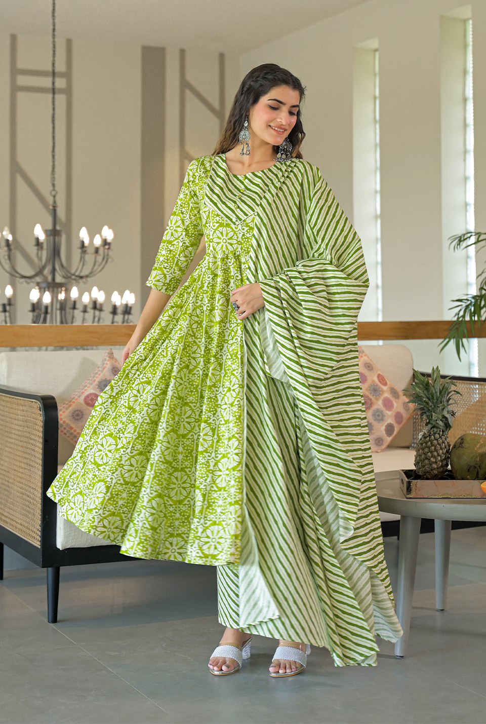 Ganga green cotton suit set
