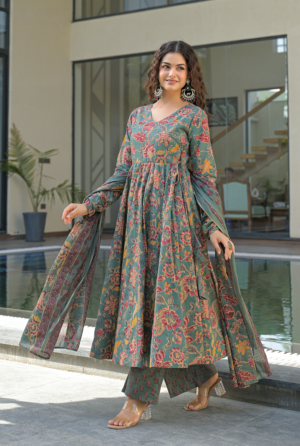 Kalki green cotton suit set