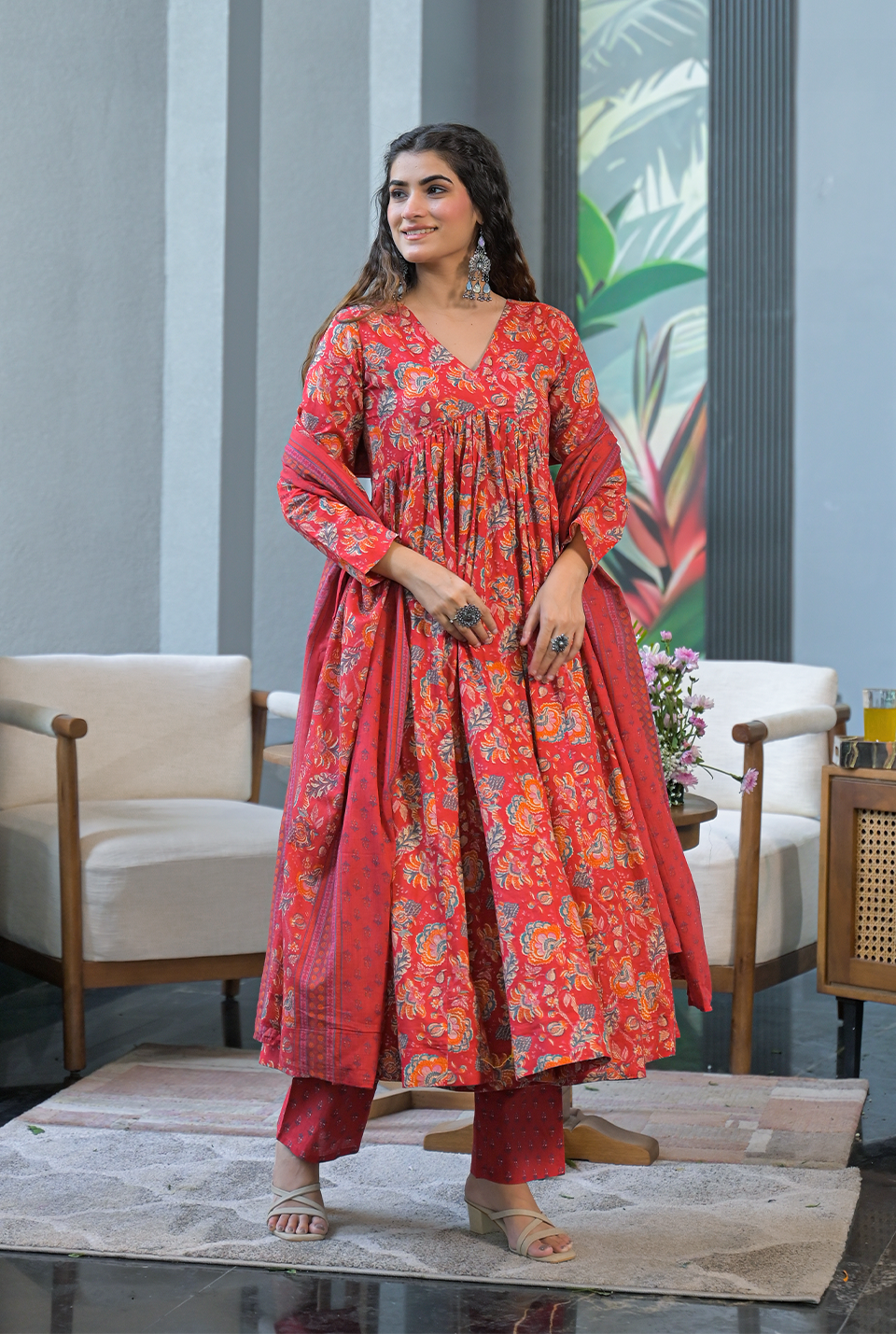 Nimrat red cotton suit set
