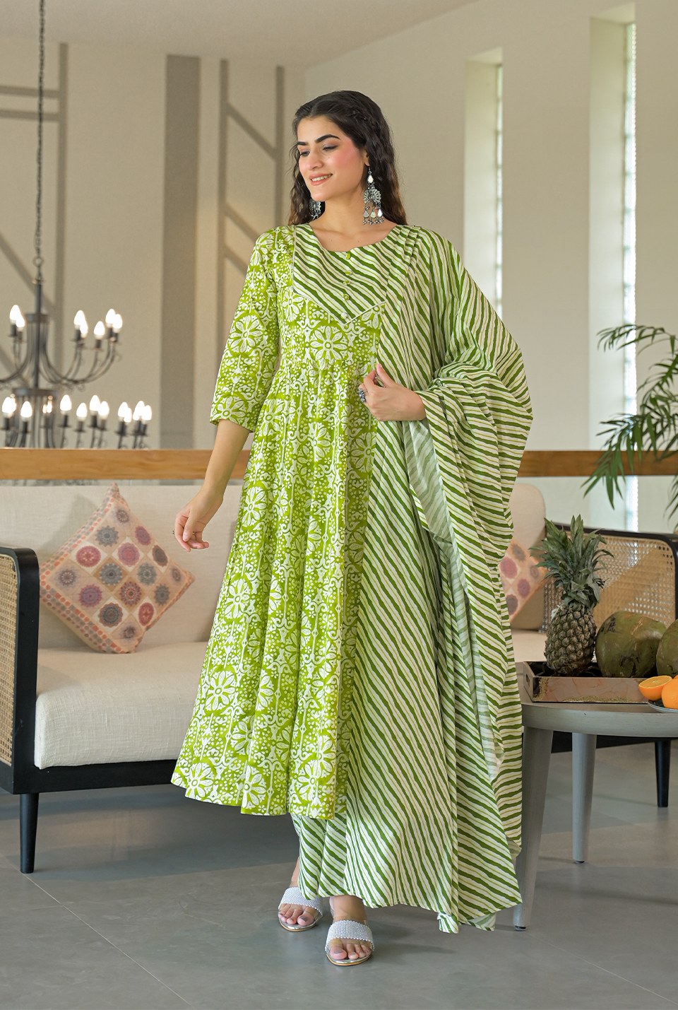 Ganga green cotton suit set