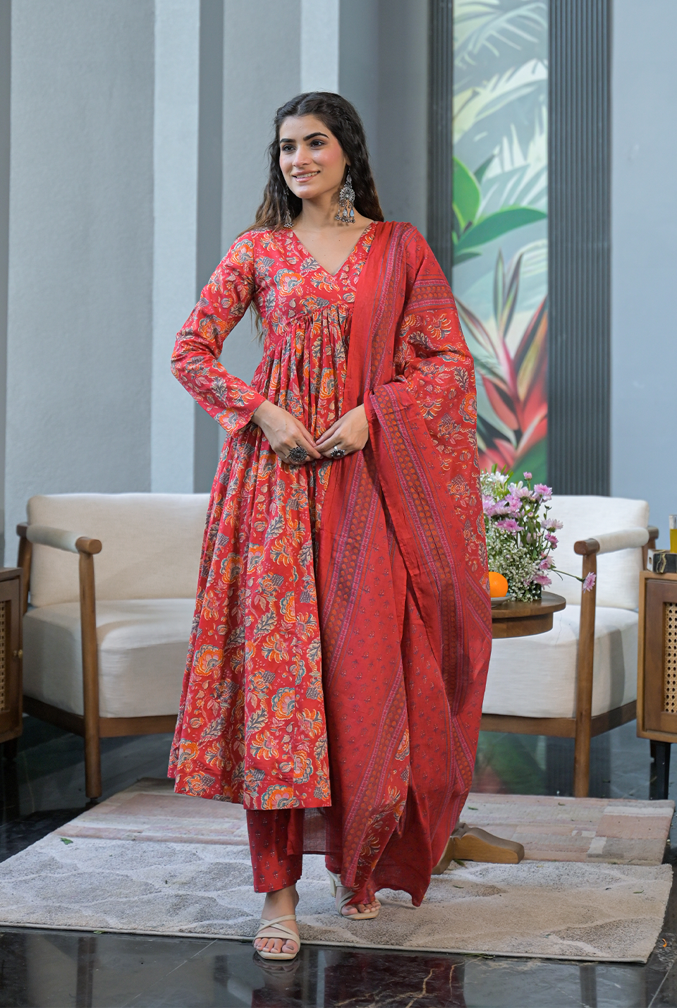Nimrat red cotton suit set