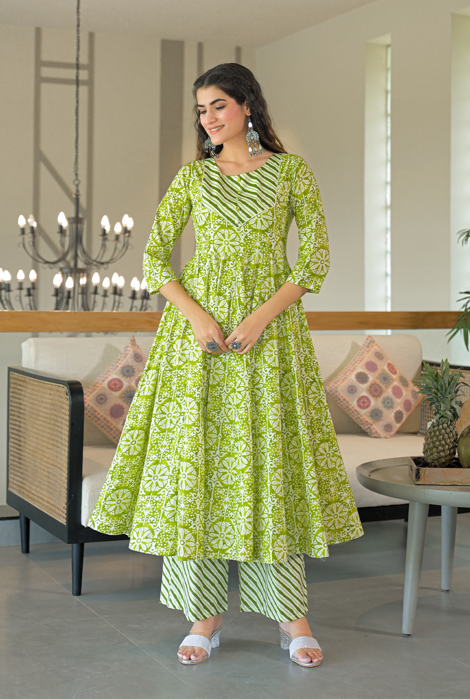 Ganga green cotton suit set