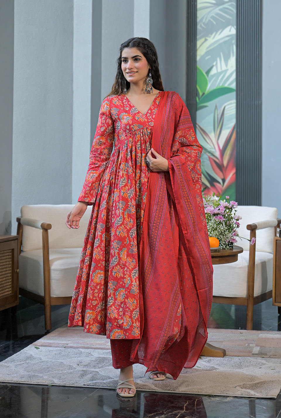 Nimrat red cotton suit set