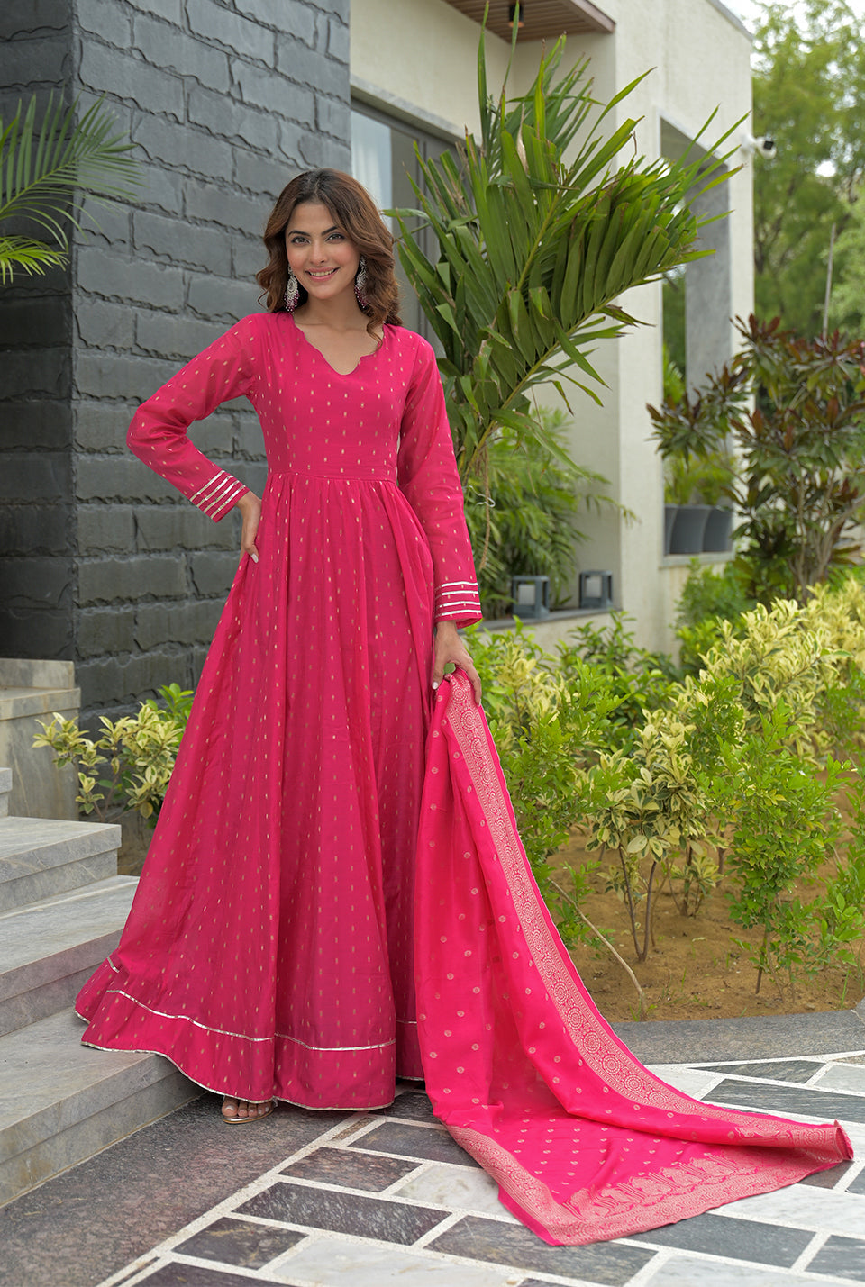 Trisha Pink Chanderi Maxi set