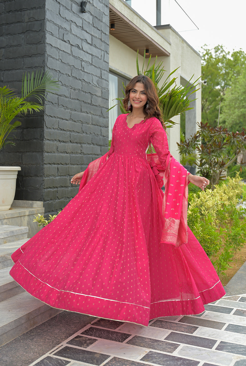 Trisha Pink Chanderi Maxi set
