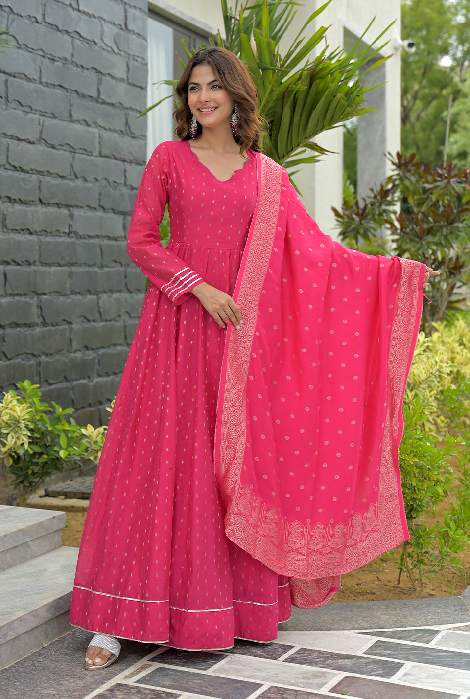 Trisha Pink Chanderi Maxi set
