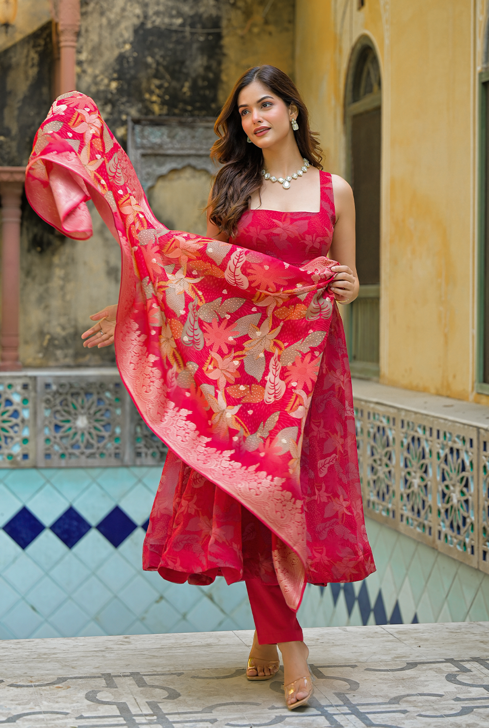 Heavenly red organza suit set