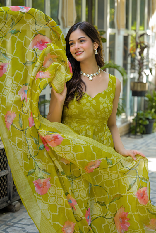 Vishaka green organza sit set