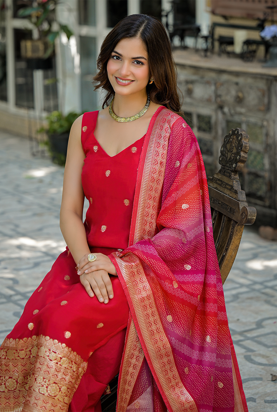 Naina Red organza Suit Set