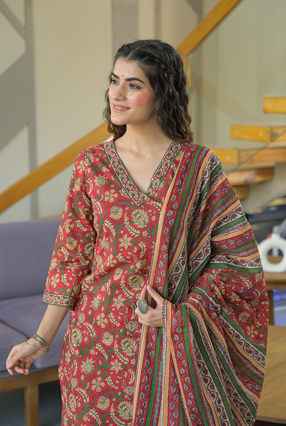 Aarohi Red Cotton Kurta Set