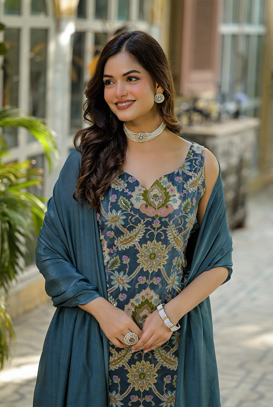 Velour Blush Embroidered Crepe Set