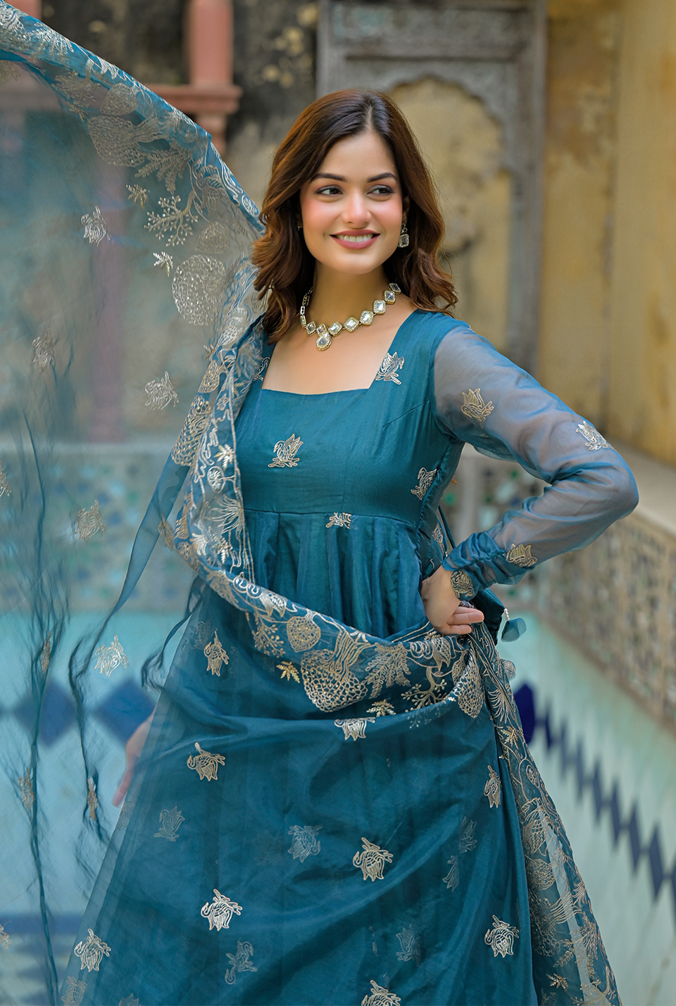 Ethereal Sage Organza Suit Set