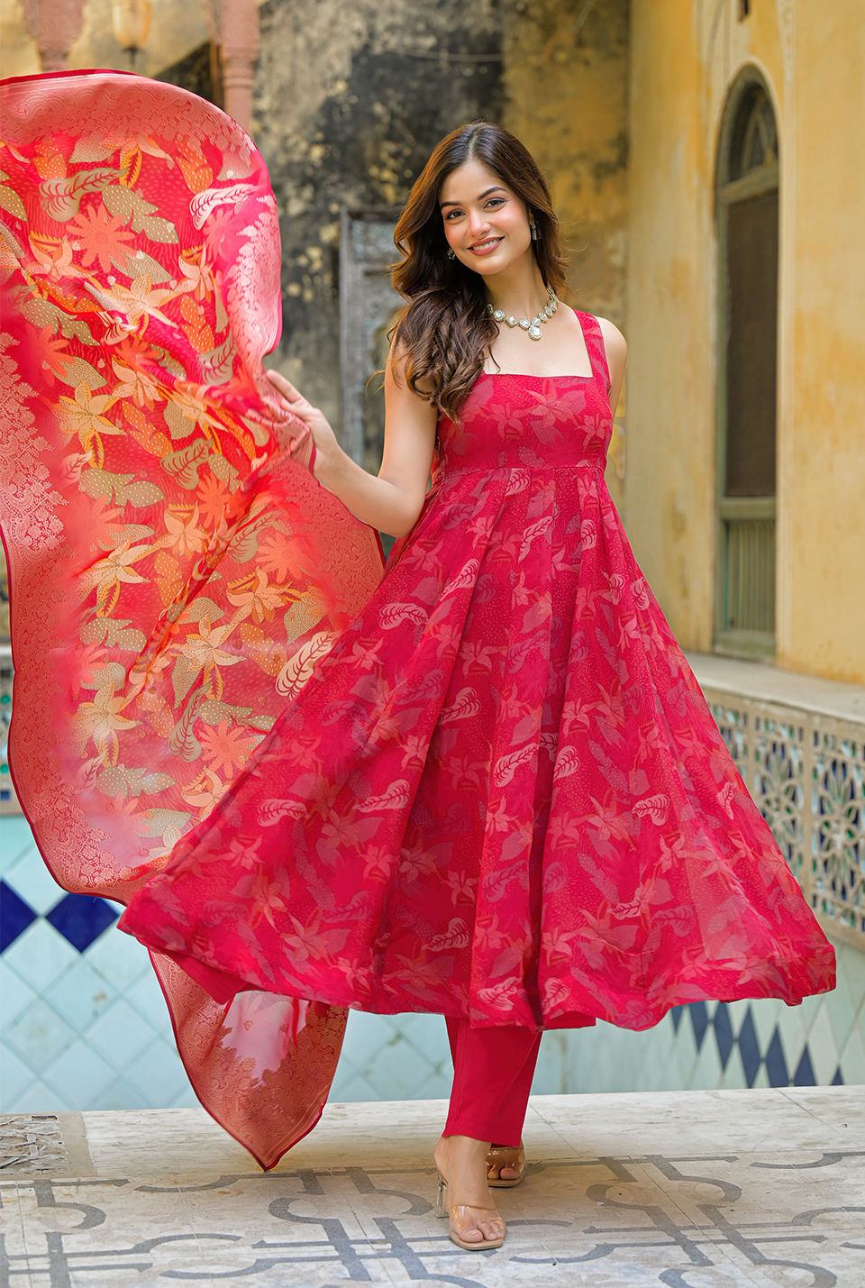 Heavenly red organza suit set