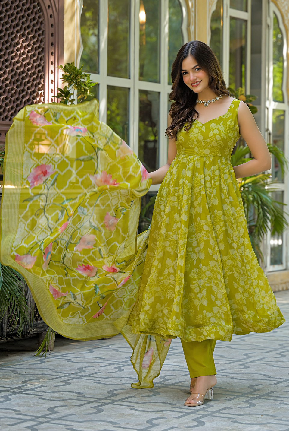 Vishaka green organza sit set
