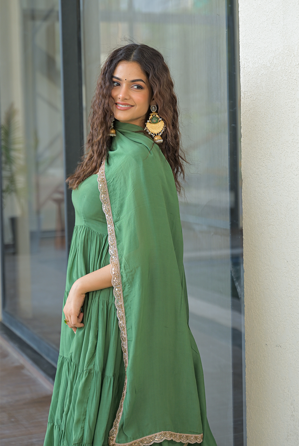 Saanjh Green Muslin Maxi Set