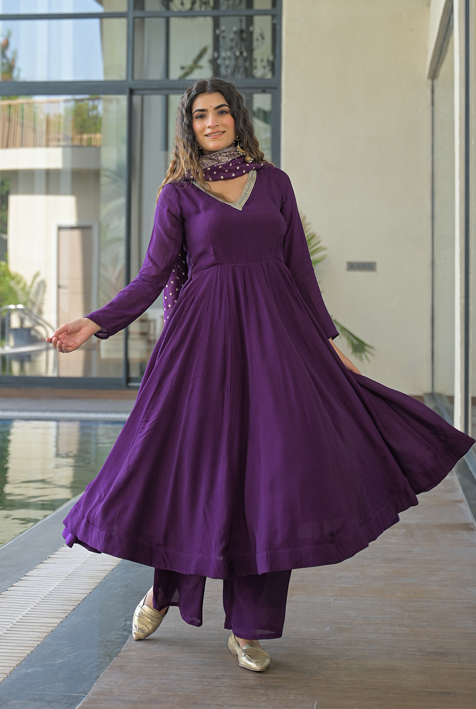 Madhurima Purple Muslin Suit Set